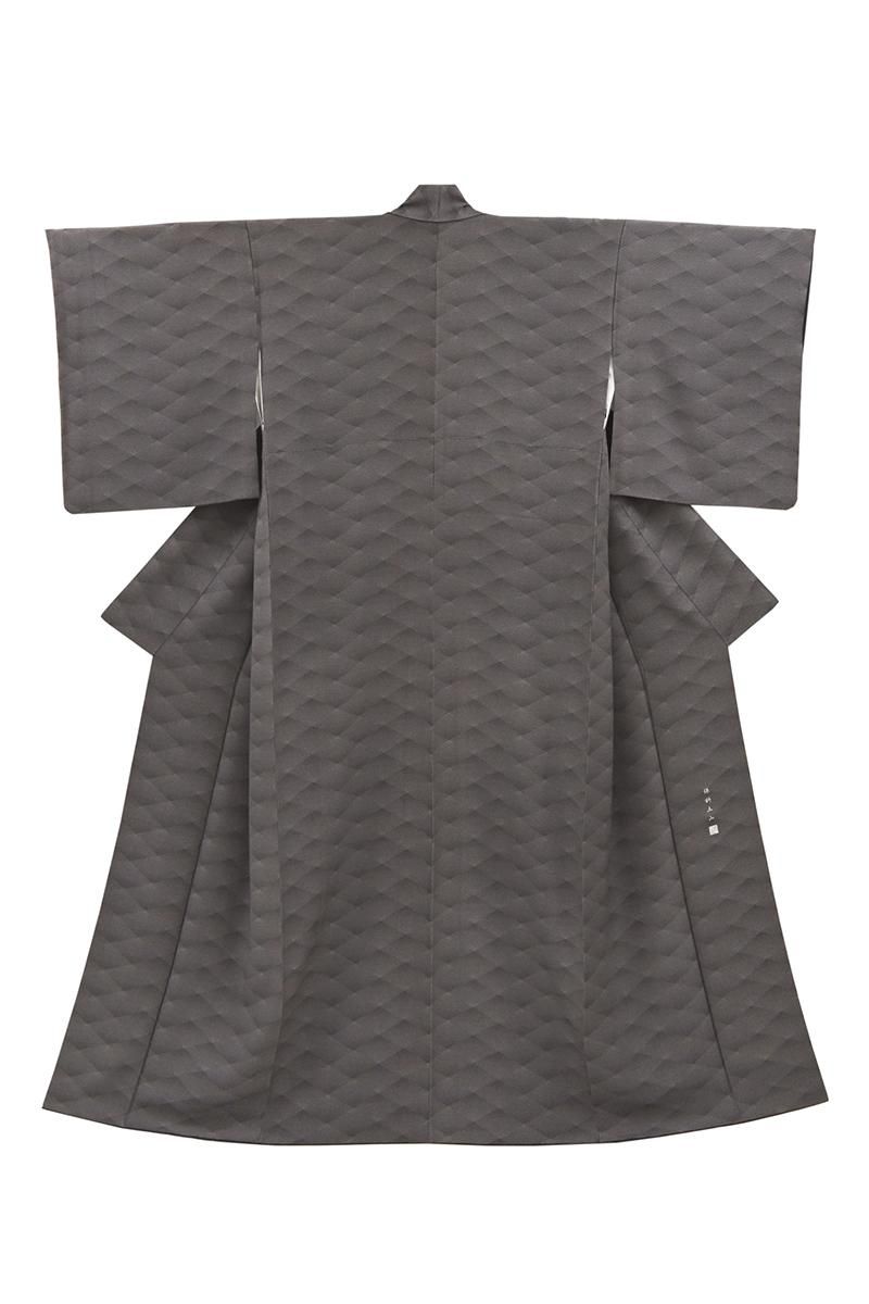 銀座【C-3446】伝統工芸士 保科土山作 江戸小紋 藤煤竹色 菱文（落款入