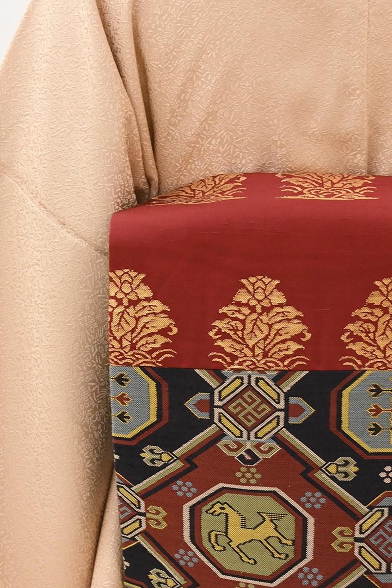 着物 帯 名宝裂全通 半額／で￥19800→9900 袋帯 本 名物裂 花兎 縞 ウサギ うさぎ 卯年