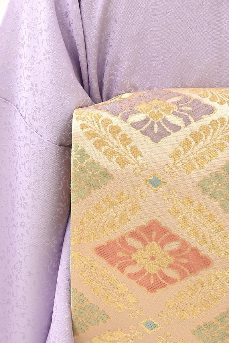 あおき【L-8755】西陣 川島織物製 袋帯 蜂蜜色 花菱文（落款入