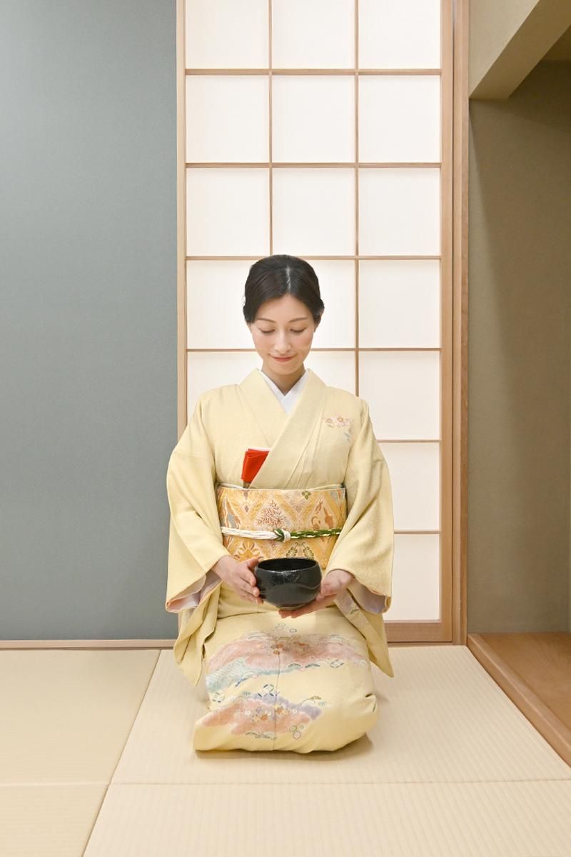 着物　訪問着　上品　蝶々　高島屋　可愛い 銀座【B-4458】訪問着 淡い玉子色 雲に四季花や七宝など（反端付