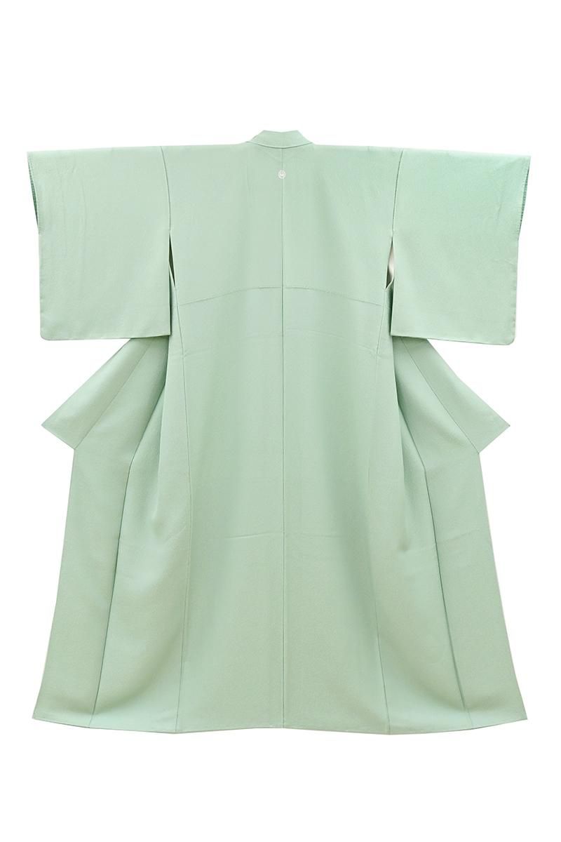 銀座【C-3465】染一ッ紋 色無地 青磁色 植物の地紋 :身丈153/裄65.5