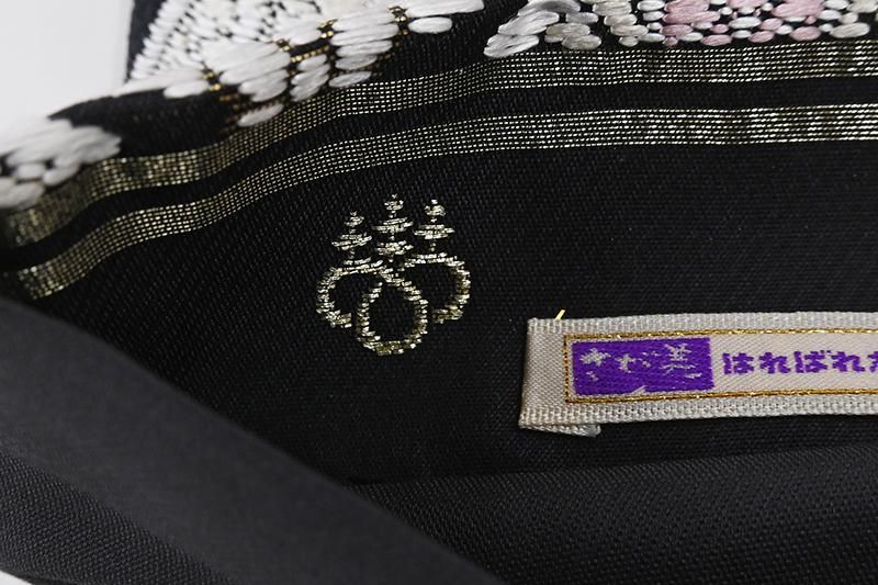 銀座【L-8782】西陣 じゅらく製 袋帯 黒色 七宝繋ぎ文（落款入