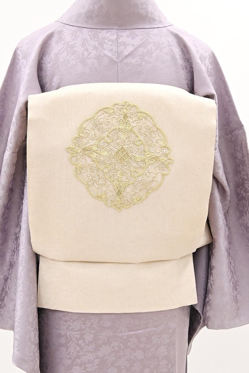 銀座【L-8811】八代目 澤屋重兵衛 モロッコ刺繍 袋帯 白茶色 フェズ