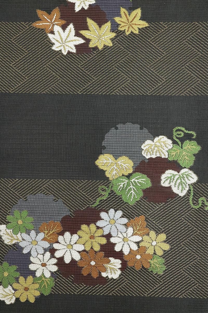 銀座【H-1127】西陣 川島織物製 絽 織名古屋帯 青鈍色 横段に雪輪や