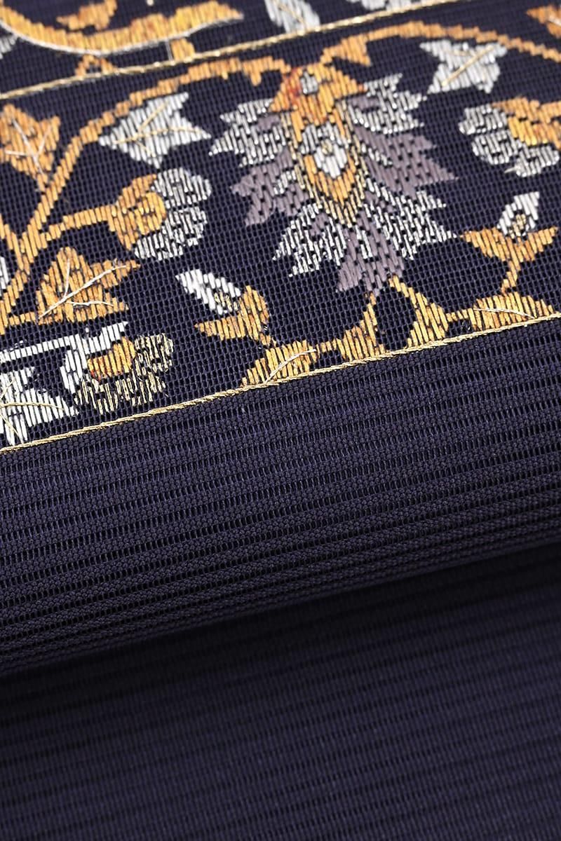 銀座【帯6035】絽綴地 刺繍 袋帯 深紫色 華文 - 銀座きもの青木｜長く