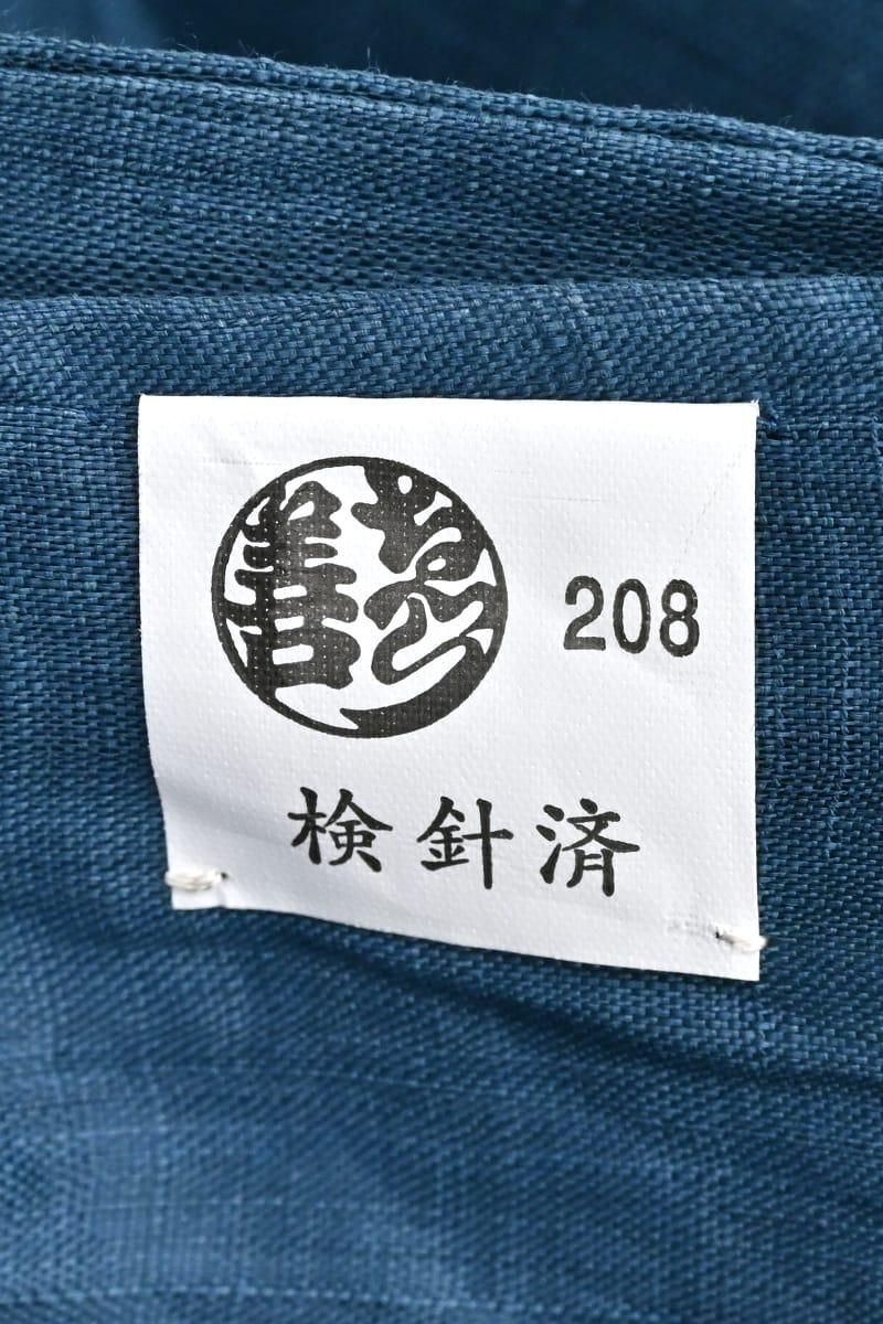 銀座【帯6085】多ち花製 麻地 九寸染名古屋帯 二重緑色 菊花に葦の図