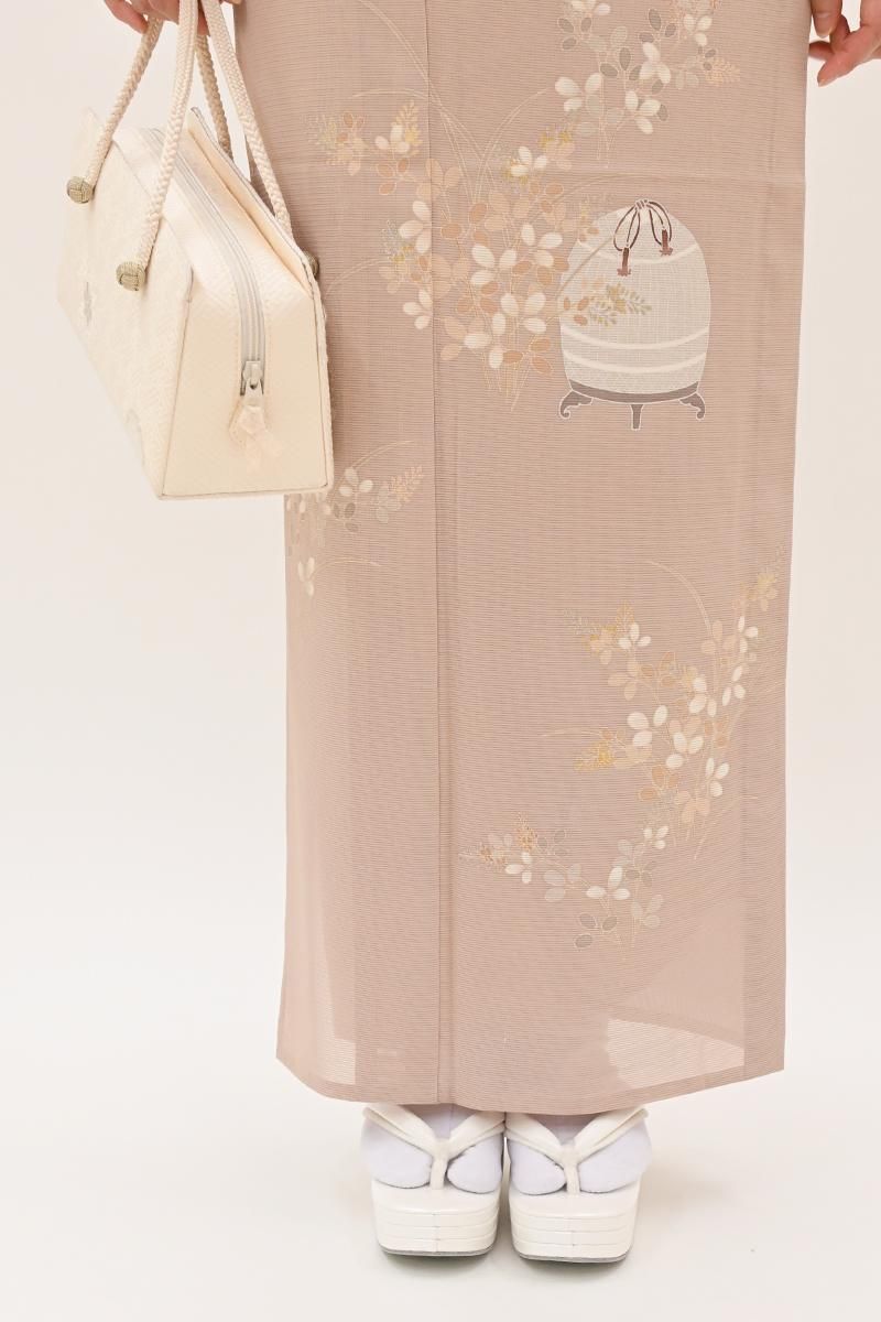 R*N様 ■E6789■美品■正絹■亜麻色　絽　水辺の生き物柄　単衣　訪問着■1 銀座【B-4658】絽 付下げ 亜麻色 虫籠に萩の図（反端付）（N） :身丈