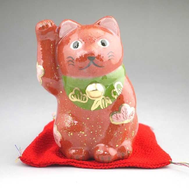 清水焼  猫三彩まねき猫（右手） 楽天市場】京焼 清水焼 陶あん -招き猫- 桜と紅葉 黒地 左手 千