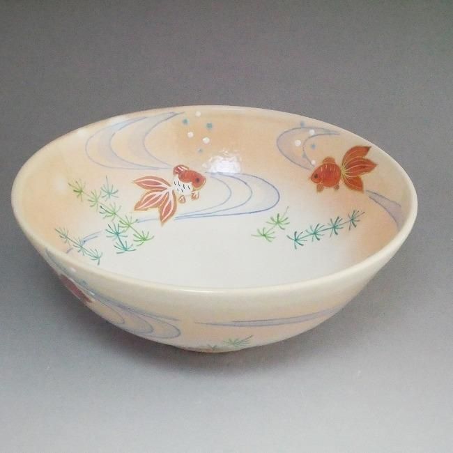 平茶碗　夏茶碗　' 色絵　さかな' 京焼　茶道具 平茶碗 夏茶碗 ' 色絵 さかな' 京焼 茶道具 平茶碗 夏茶碗