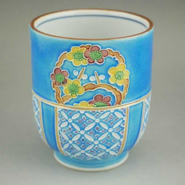 七宝花丸紋湯呑 昇峰 小 浅黄 - 京焼清水焼 松韻堂