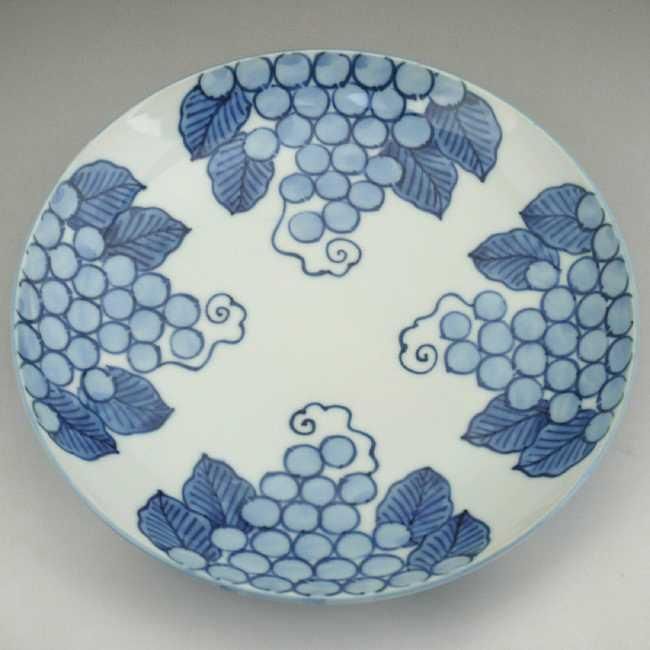 ☆超目玉】 京焼手描染付葡萄画七寸鉢 工芸品 - 工芸品