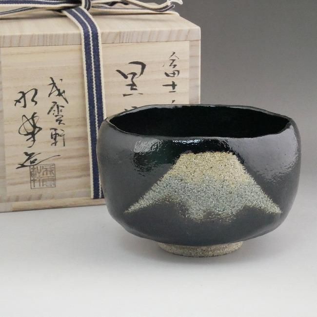 つやあり 茶道具 京焼 富士山絵 黒楽茶碗 時代箱付 V R5908