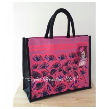 【ASDA】Tickled Pink Jute Eco Bag Pink Flower<br>アスダ ティックル ピンク エコバッグ ピンクフラワー