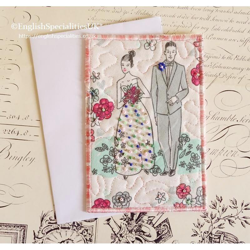 ハンドメイド* 布のポストカード - ウエディング *HANDMADE* Fabric Post Card - Wedding -  イギリス雑貨と紅茶とハーブティーのお店 English Specialities