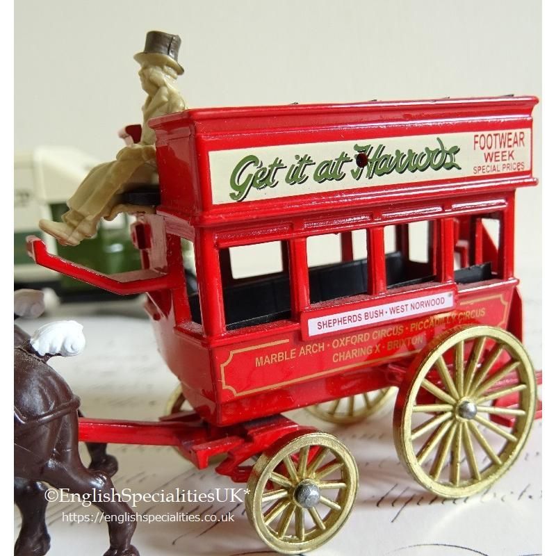 【特価】ヴィンテージ・バスセット（イギリス・ドイツ製）・おまけ付。 ハロッズ ヴィンテージ 馬車バス＆ヴァン ミニカーセット