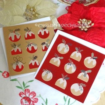 Christmas Pudding Christmas Card X 2<br> クリスマスプディング クリスマスカード Red & Brown 2枚セット