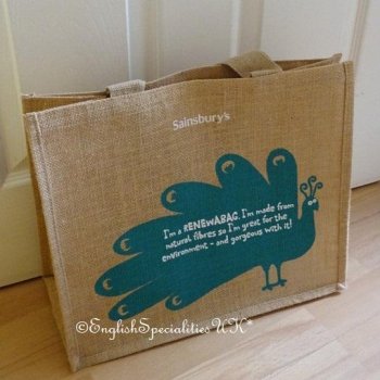 【SAINSBURY'S】 Jute Eco Bag　PEACOCK<br>セインズベリー　ジュート　エコバッグ　ピーコック
