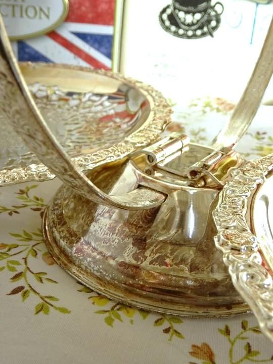 クイーンアン　queen anne 折りたたみケーキスタンド　イギリス クイーンアン ヴィンテージ シルバープレートテッド 折りたたみ