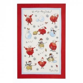 ◆訳アリSale【Ulster Weavers】MF Santa & Snowmen Linen Tea Towel<br>マデリン・フロイド  サンタ＆スノーマン リネンティータオル
