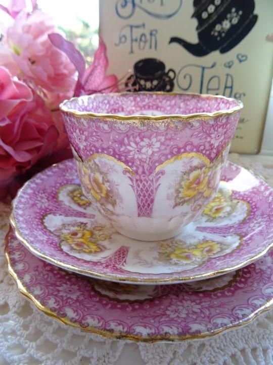 英国購入アンティーク】1920年代 花柄 トリオ 希少 英国