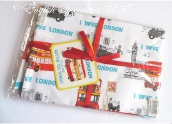 【dotcomgiftshop】 I Love London Set Of 2 Tea Towels<br>ドットコムギフトショップ アイラブロンドン　ティータオル（2枚組）