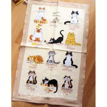 【Samuel Lamont】When The Cats Away Linen Union Tea Towel <br>サミュエルラモント キャッツ・アウェイ リネンユニオン　ティータオル
