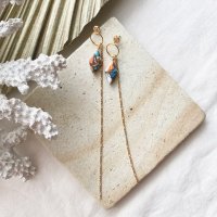 Oyster Copper Turquoise Chain Design Hoop Pierced Earring åѡǥ14kgfաץԥ