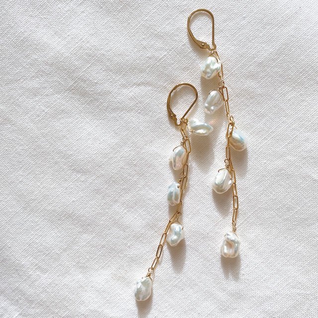 Fresh Water Pearl Long Pierced Earring 淡水パール フリンジライン