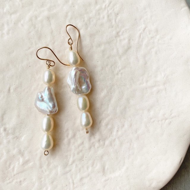 Drop Fresh Water Pearl Pierced Earring ドロップ淡水パール 14kgf