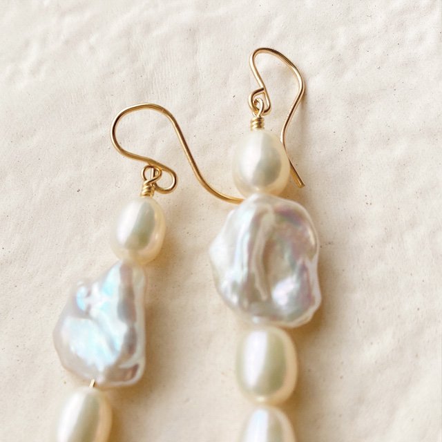 Drop Fresh Water Pearl Pierced Earring ドロップ淡水パール 14kgf