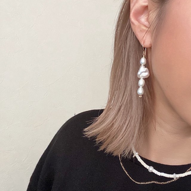 Drop Fresh Water Pearl Pierced Earring ドロップ淡水パール 14kgf