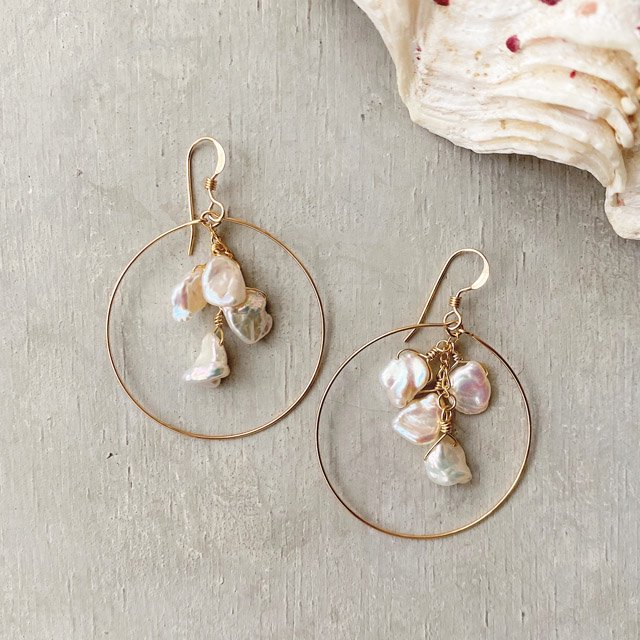 Fringe Design Fresh Water Pearl Hoop Pierced Earring フリンジ