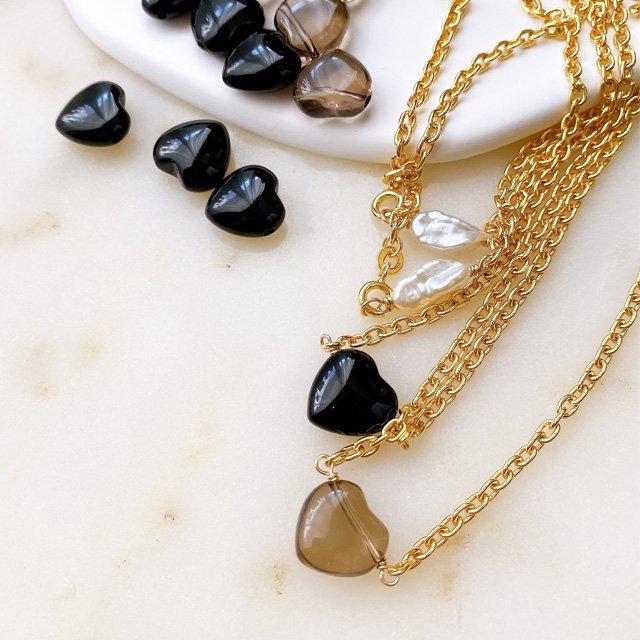 Heart Shape Stone & Freshwater Pearl Necklace ハートシェイプ
