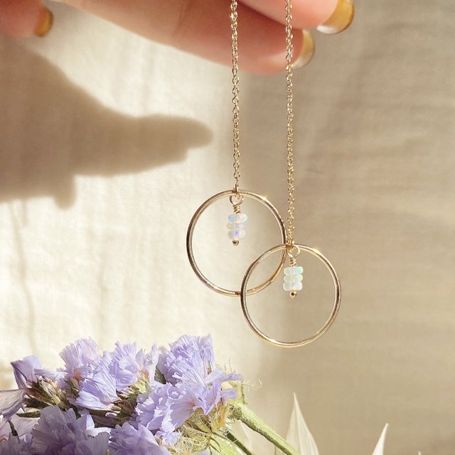 Precious Opal Hoop design Threader Earrings プレシャスオパール　フープデザイン　14kgf  アメリカンピアス - CandyBody