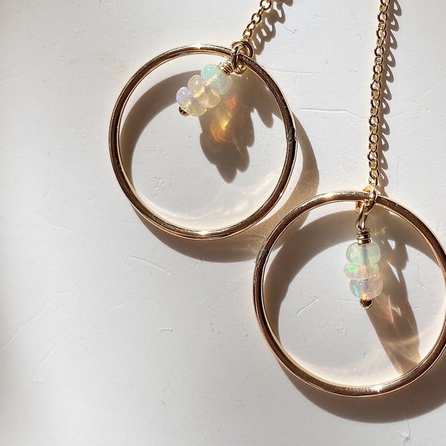 Precious Opal Hoop design Threader Earrings プレシャスオパール　フープデザイン　14kgf  アメリカンピアス - CandyBody