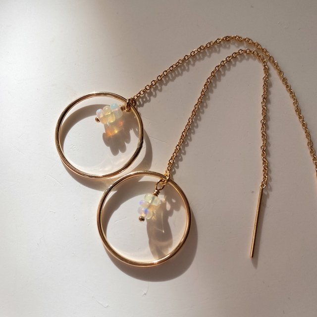 Precious Opal Hoop design Threader Earrings プレシャスオパール　フープデザイン　14kgf  アメリカンピアス - CandyBody