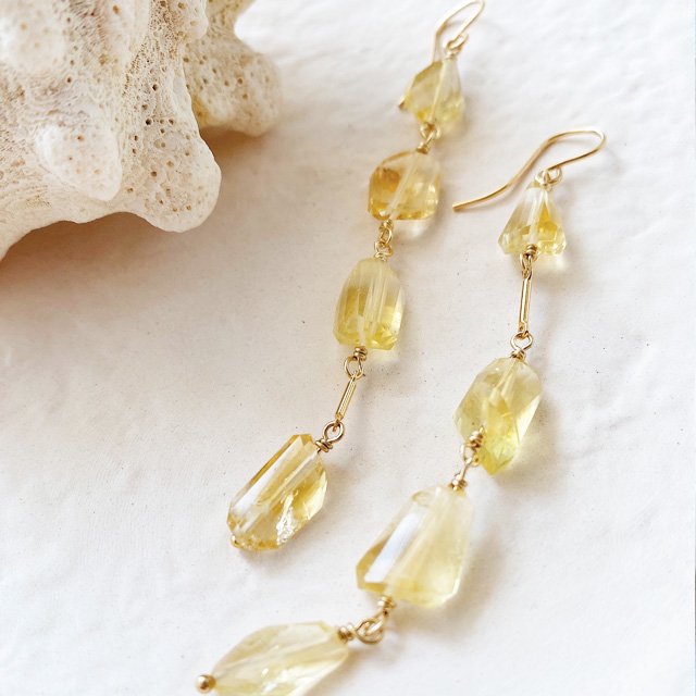 Citrine 14kgf Line Pierced Earring タンブルシトリン　ロングピアス　 - CandyBody