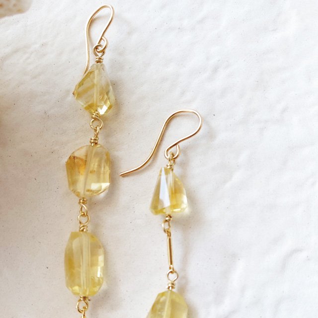 Citrine 14kgf Line Pierced Earring タンブルシトリン　ロングピアス　 - CandyBody