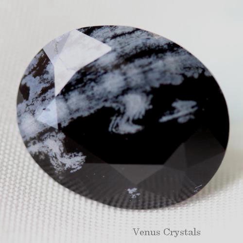 国産鉱物 長野県 霧ヶ峰産 スノーフレーク・オブシディアン ルース 4.72ct 12.5mm - 夕星庵 -Venus Crystals-