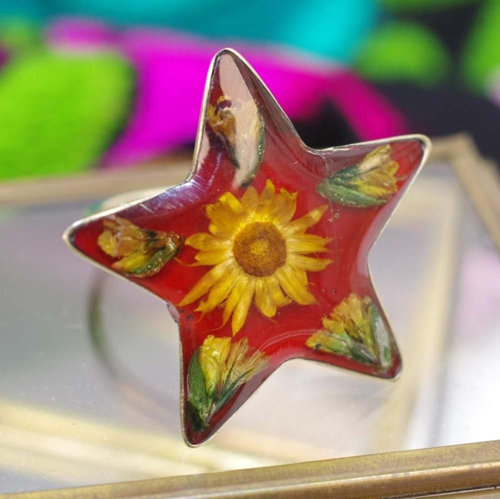 フリーサイズ☆本物のお花リング【星】GC