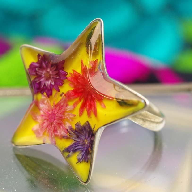 フリーサイズ☆本物のお花リング【星】EC