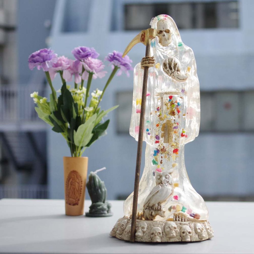 死の聖母☆ドクロの上に立つサンタムエルテ像 (H38cm)