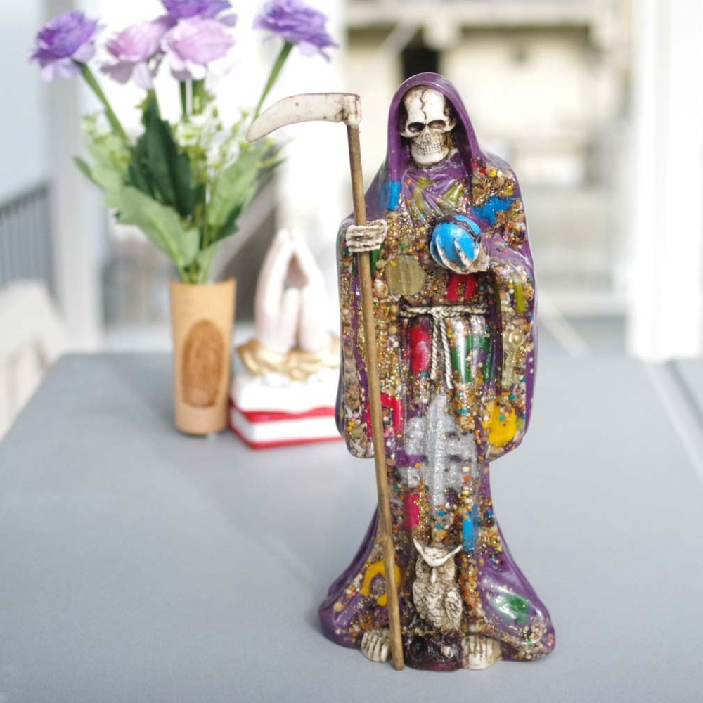死神 死の聖母サンタ・ムエルテ彫刻置物インテリアブロンズ像オブジェ民間信仰神デススカル
