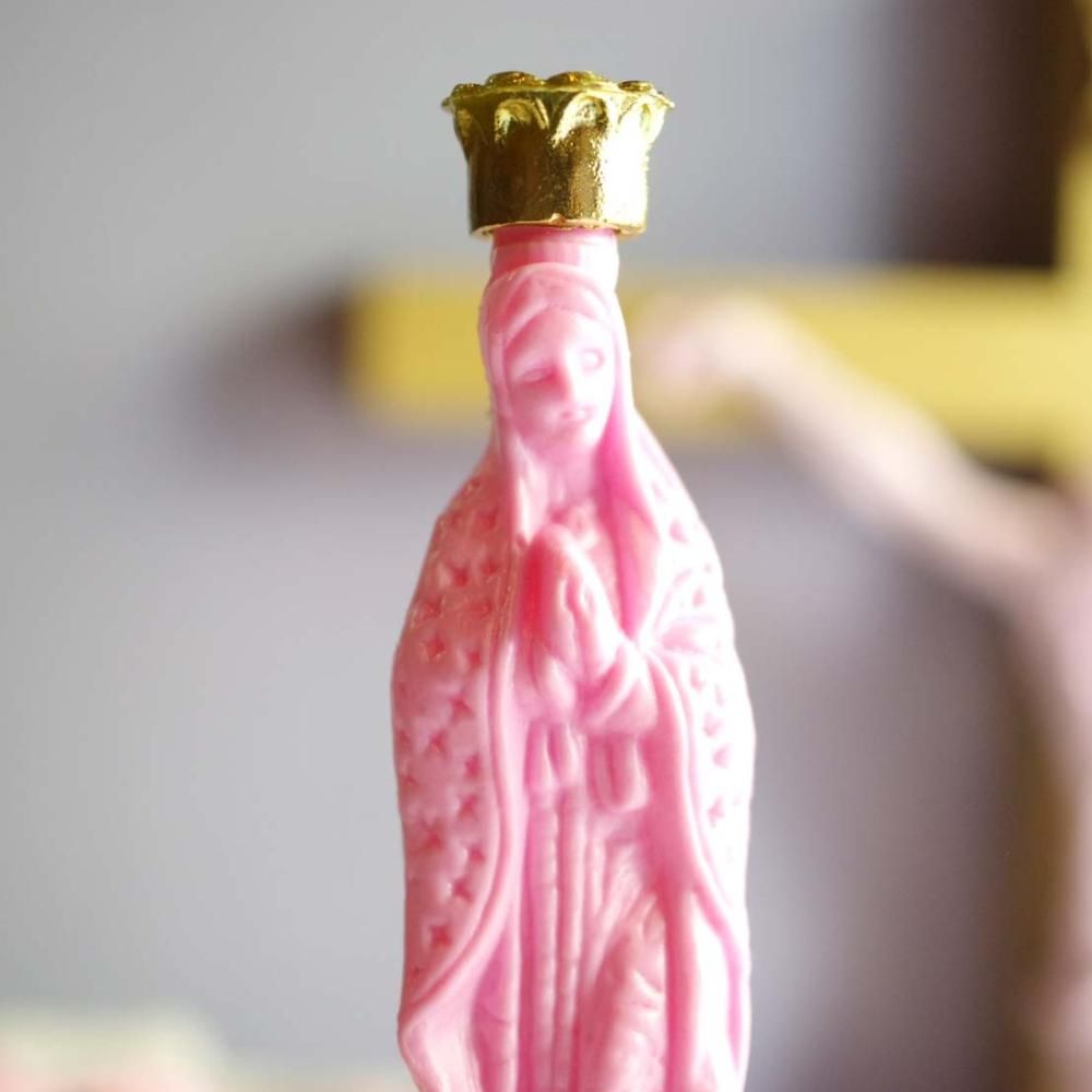 ☆希少　高品質☆　シトリン　マリア様　カービング マリア様☆艶あり聖水ボトル・14cm【PINK】