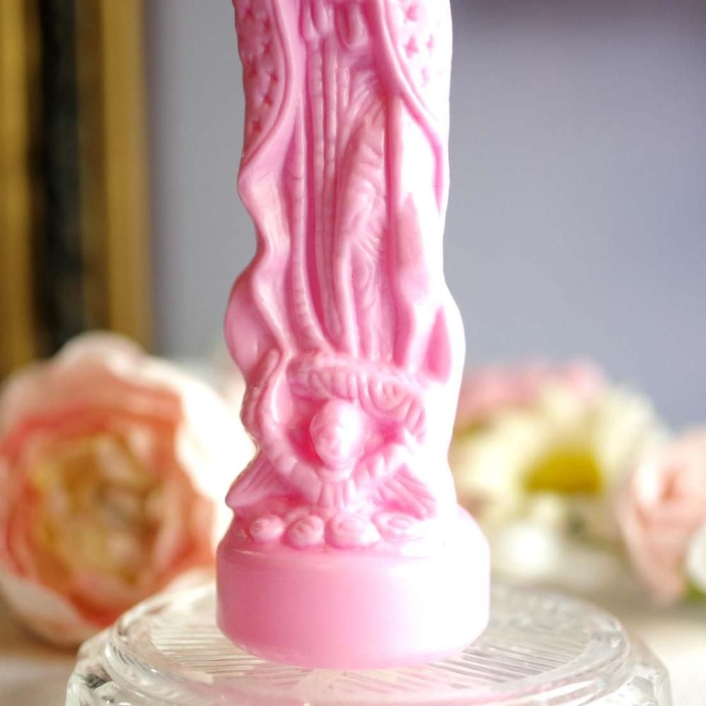 ☆希少　高品質☆　シトリン　マリア様　カービング マリア様☆艶あり聖水ボトル・14cm【PINK】