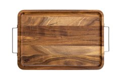 ACACIA  TRAY  WITH  METAL  HANDLE  REC  L