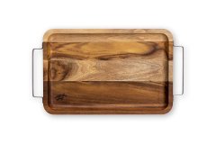 ACACIA  TRAY  WITH  METAL  HANDLE  REC  M