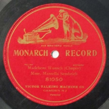 Spレコード マルセラ センブリッヒ ショパン ７つのポーランドの歌 第１番 乙女の願い 10インチ 片面盤 Straight Records