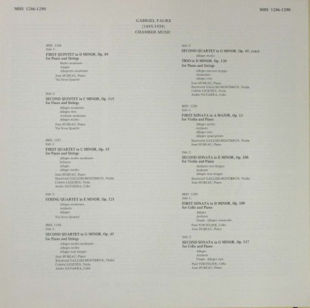 LPレコード J. ユボー / ヴィア・ノヴァ四重奏団 / R. ガロワu003dモンブラン / A. ナヴァラ　他　　　フォーレ　室内楽曲集　（5枚組） -  STRAIGHT RECORDS