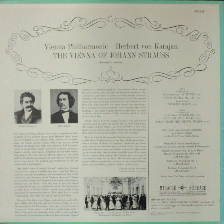 LPレコード H. V. カラヤン ～ ウィーン・フィル THE VIENNA OF JOHANN STRAUSS ～ こうもり序曲 / ウィーンの森の物語  / アンネン・ポルカ 他 - STRAIGHT RECORDS